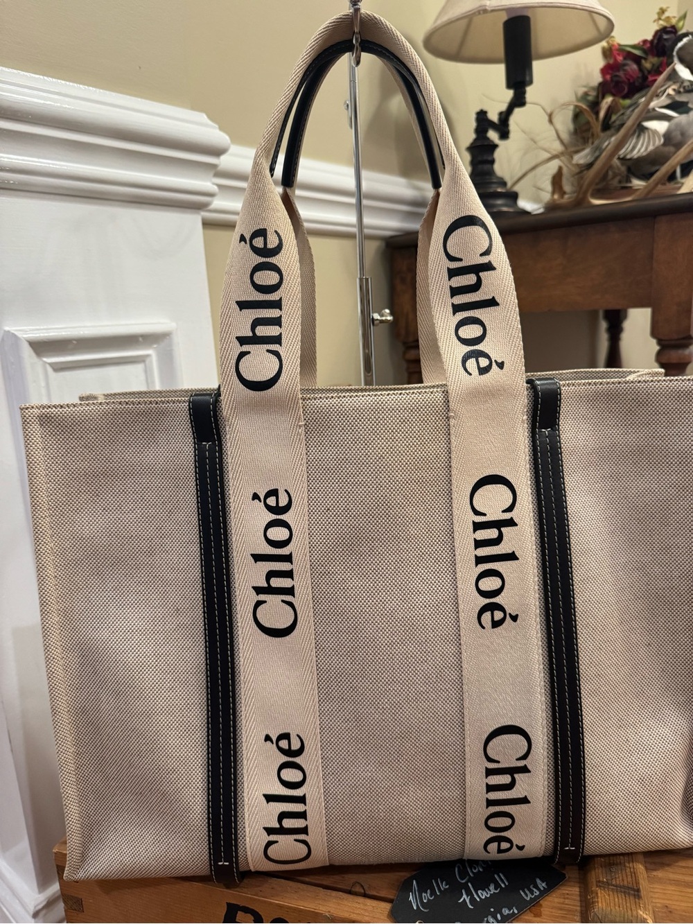 CHLOE Large Woody Tote, Navy - Picture 3 of 16